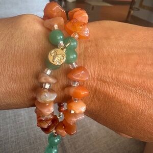 Natural gemstone double raw brackets / necklaces